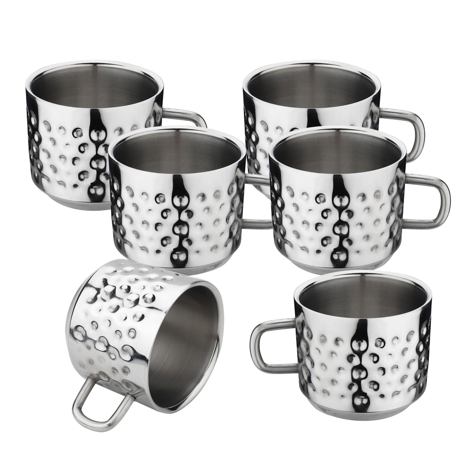 Double Wall Stainless Steel Tea Cups, Hammered set of 6 Rident Kitchen