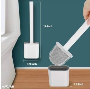 Showing white color toilet brush with dimension on decorative background