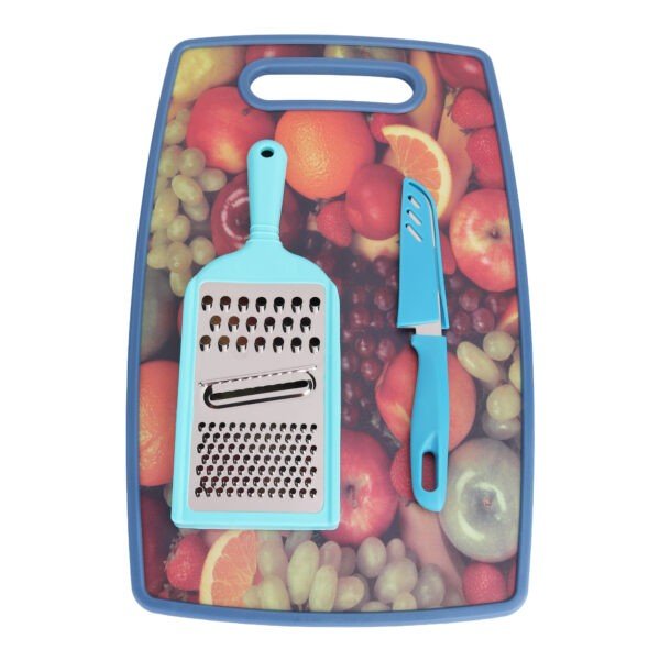 plastic chopping board with knife and grater