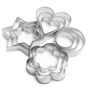 12 Piece set of stainless steel cookie cutter on white background