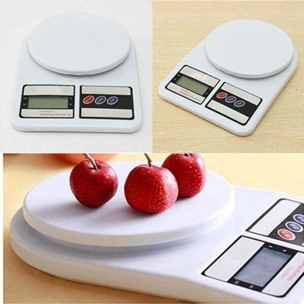 kitchen scale weighing apple