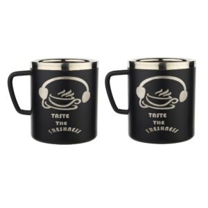 Double wall black soaber mug on white background