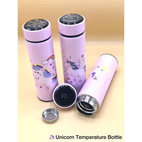 3 pcs of pink colour printed temperature bottle on yellowish background