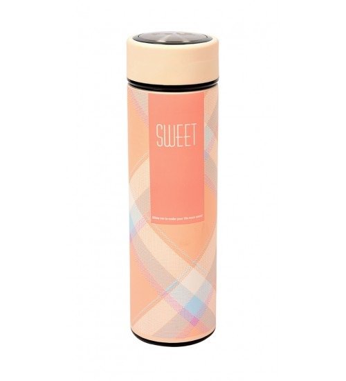 pink color vacuum flask on white background