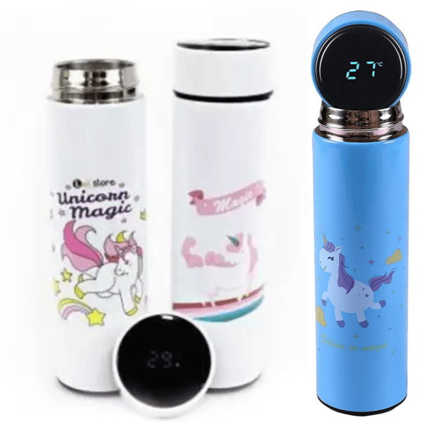 Mix Color unicorn temperature bottle on white background