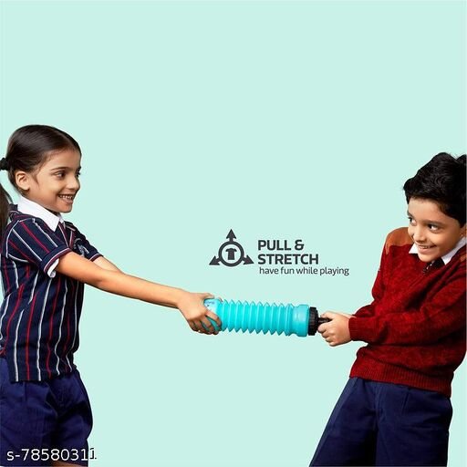children streching blue colour folded water bottle