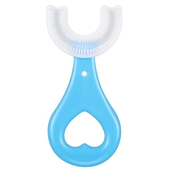 blue color baby tooth cleaning tool on white background