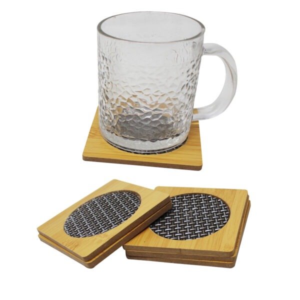 wooden coaster with glass mug