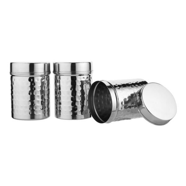 3 pcs of hand hammered canister on white background