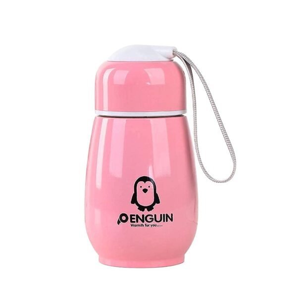 Pink colour double wall water bottle for kids on white background