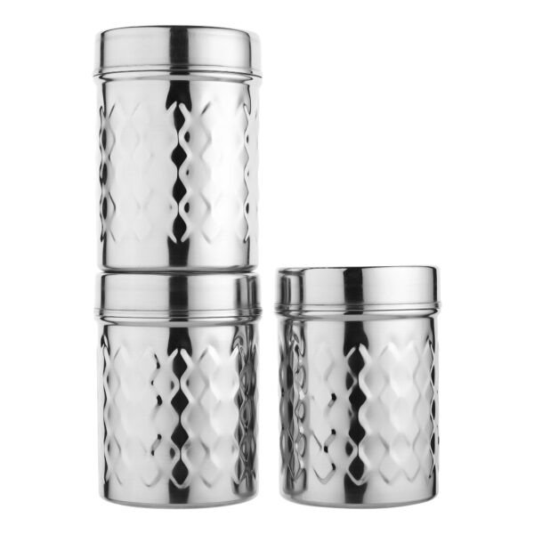 3 pcs of stainless steel multipurpose storage canister on white background