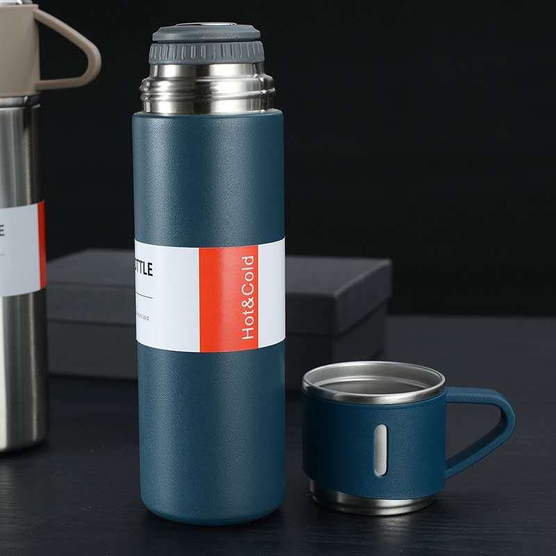 Double Wall Stainless Steel Vacuum flask Gift Set with Two Cups Hot & Cold  | Assorted Color | Box Packing