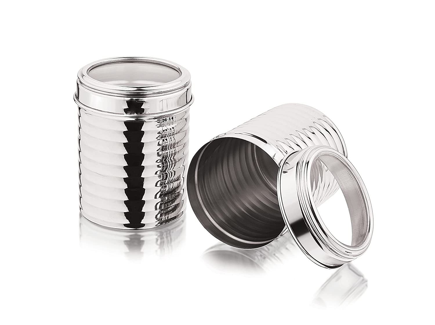 2 pcs of stainless steel multipurpose storage canister with top see through lid on white background