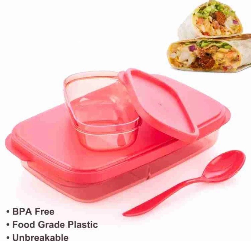 Transparent plastic lunch box on white background