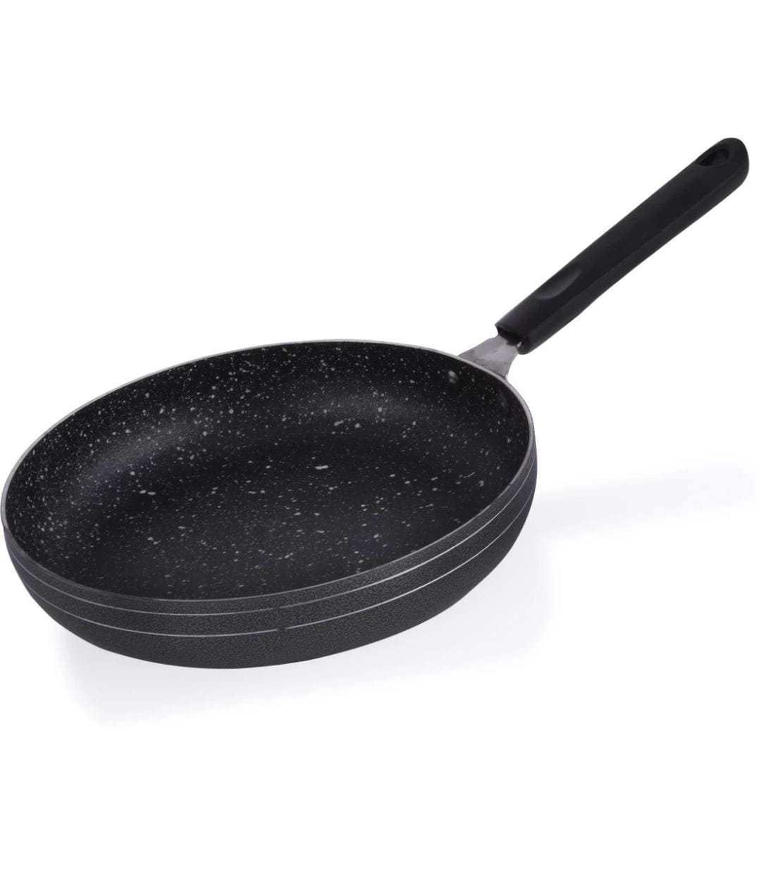 aluminium non-stick fry pan with marble coating on white background
