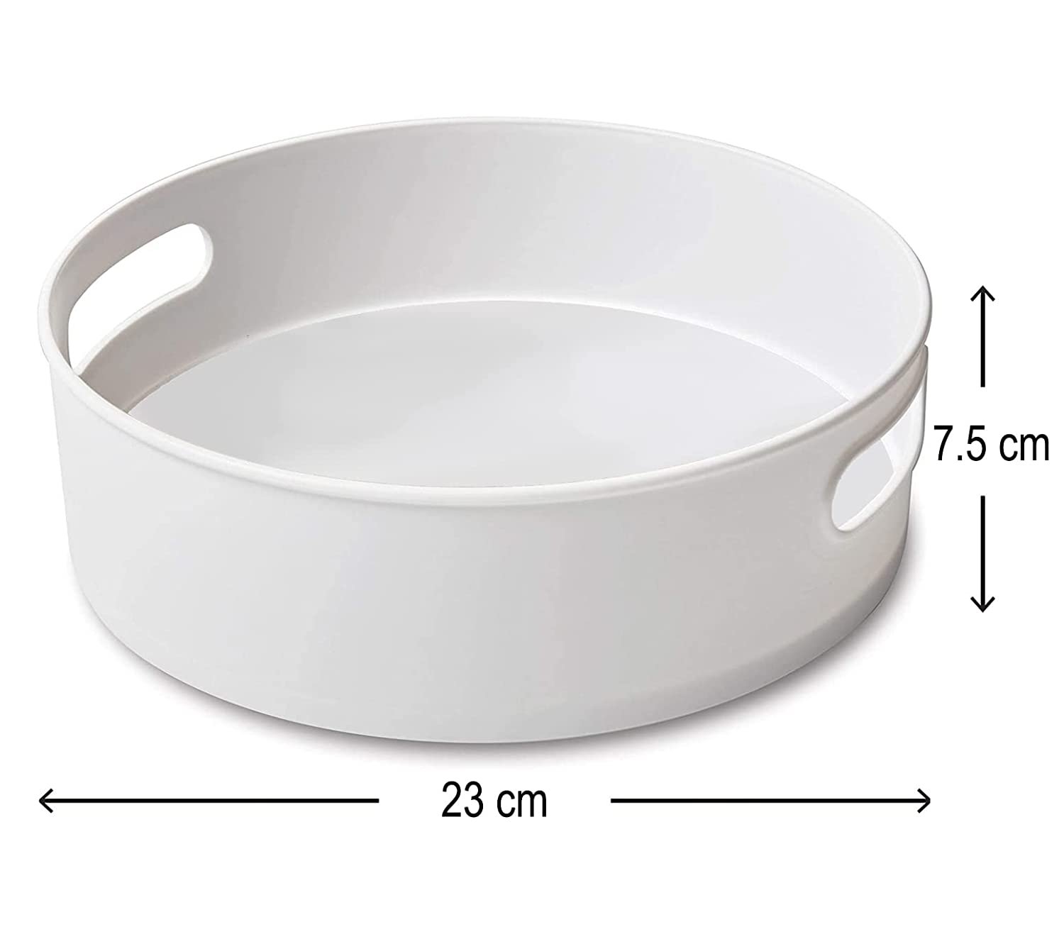 white color rotating tray with dimensions on white background