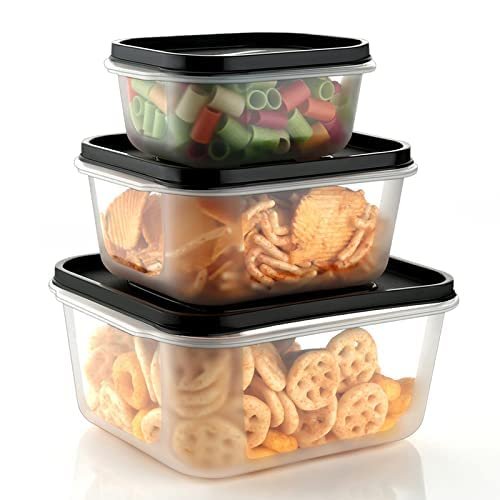 Plastic storage container set filled with biscuits on white background 3 pcs set