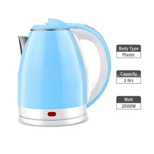 blue color double body electric kettle on white backgrround