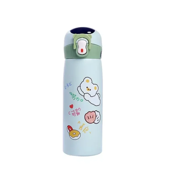 Olive green color kids temperature flask on white background