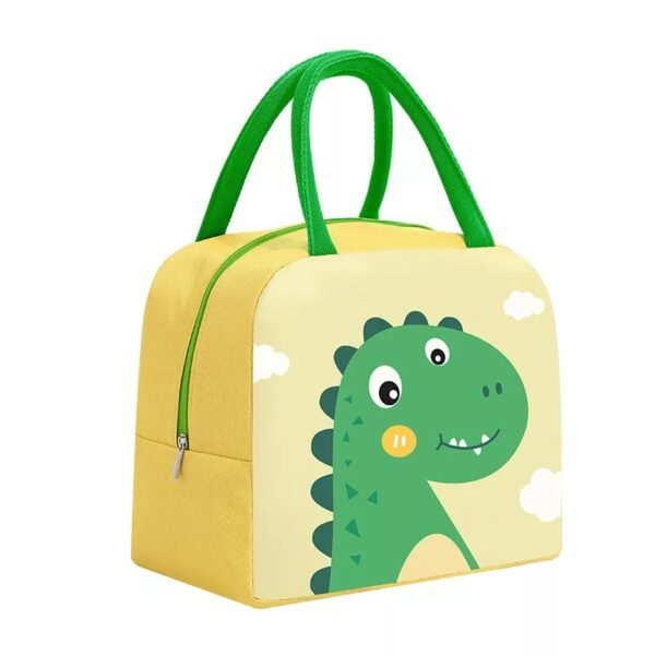 Dinosaur character print insulated lunch bag on white background