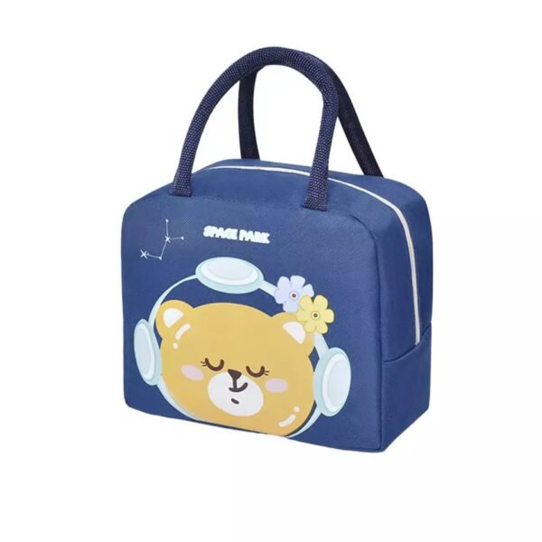 Panda print blue color insulated lunch bag on white background