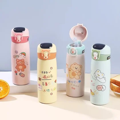 Insulated Sipper Bottle for Kids Stainless Steel, Character Printed Vacuum Hot & Cold Bottle with Temperature Display on the Top | 450 ML | Assorted Prints | Box Packing
