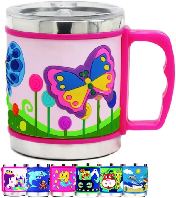 Steel milk mug on white background having assorted colors