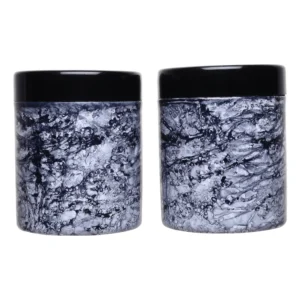 Blue color coated marble design storage container set on white background