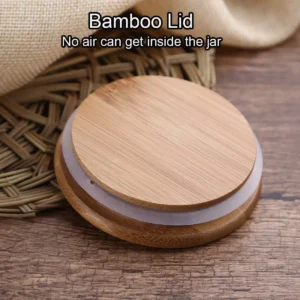 Airtight and leak proof bamboo lid on decorative background