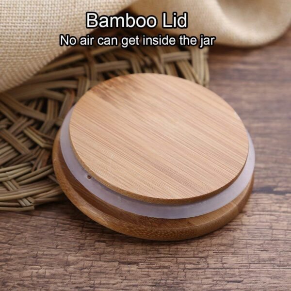 Airtight and leak proof bamboo lid on decorative background