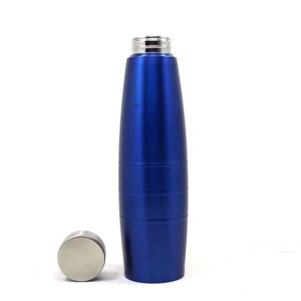 Blue color fridge water bottle with cap on white background