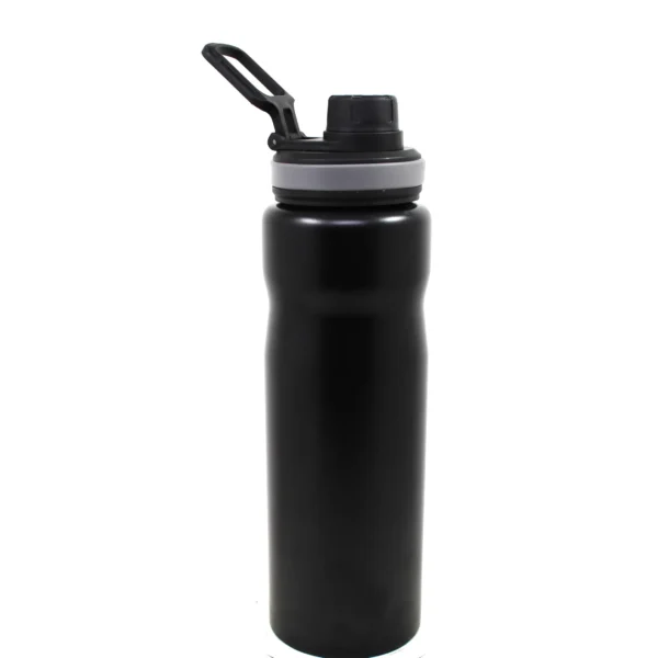 Black color single wall sipper bottle with spout lid on white background