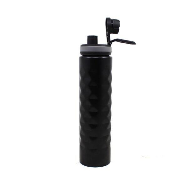 Stainless steel single wall black color sipper with spout lid on white background