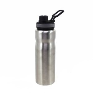 Silver color single wall sipper bottle with spout lid on white background