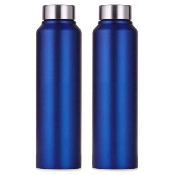 Two pieces of classic shape blue color single wall fridge water bottle on white background