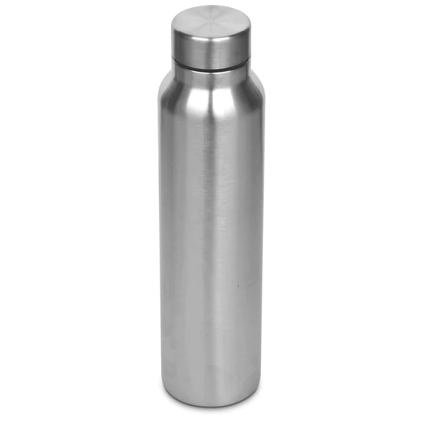 Upper view of silver color classic shape single wall bottle on white background
