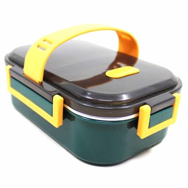 Stainless steel insulated lunch box green color on white background