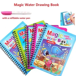 Assorted pattern magic water book with magic water pen on white background