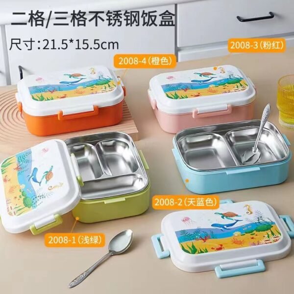 Insulated lunch box with different prints lids on white background
