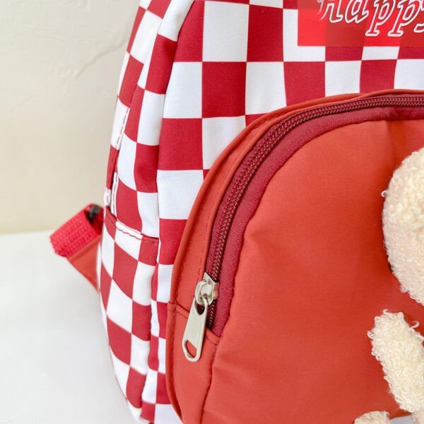 Red color check print school backpacks