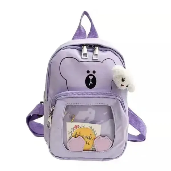 Purple color kids school bag on white background fancy school bag