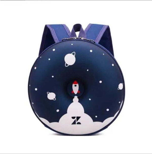 Space print donut shape kids backpack for school, picnic on white background