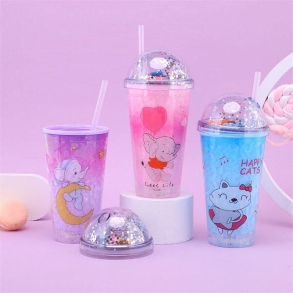 3 Pieces of colorful gel sipper with straw on colorful background