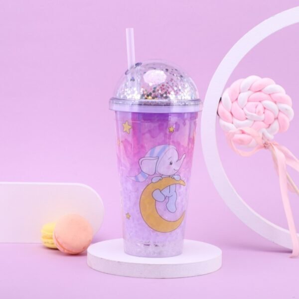 Multicolor gel sipper on decorative background with lid and glittering lid