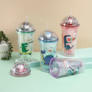 Mix color tumblers with straw and glitter print on decorative background