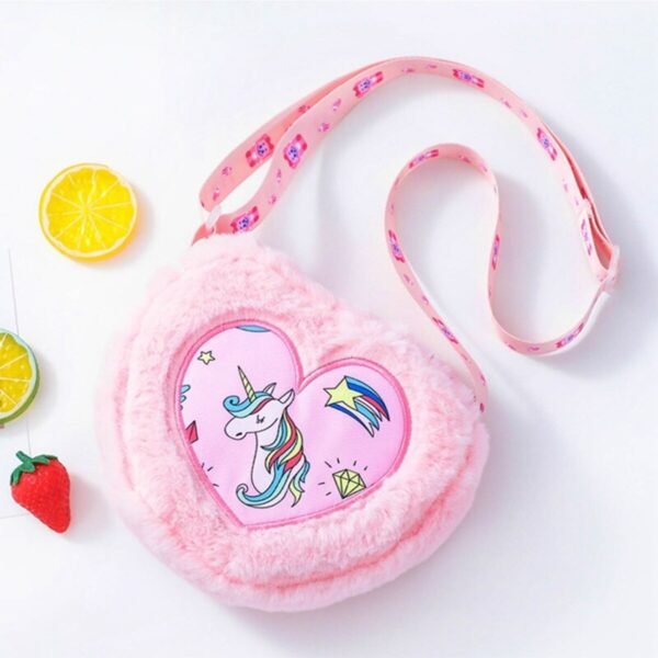 Unicorn fur mini handbag for girls on decorative background