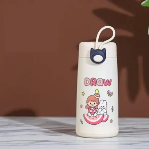 Kids glass bottle having strap on decorative background