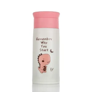 Glass bottle for kids with pink color cap on white background