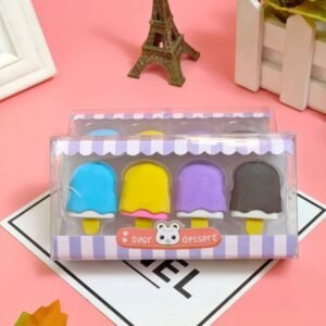 4 pcs eraser set ice-cream shape different colors on decorative background