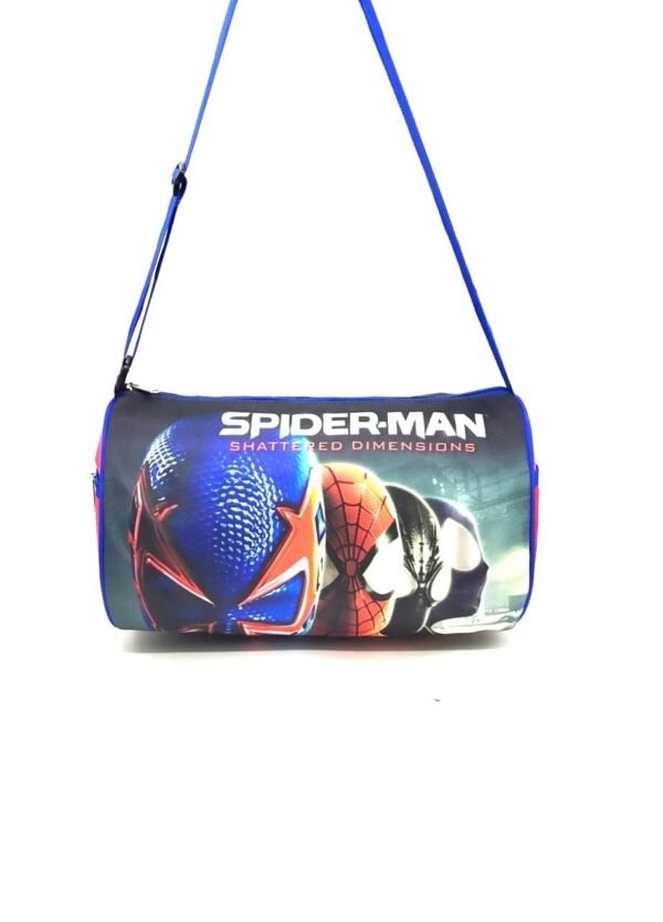 Spiderman theme blue color kids duffle bag on white background